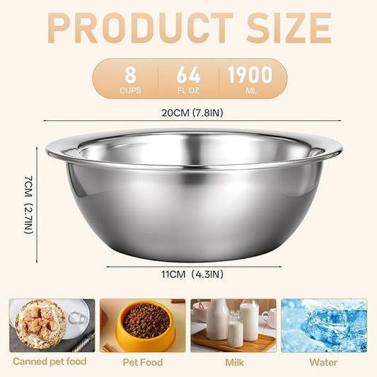 8" Stainless Steel Dog Bowls, 10 Pack 56oz 7 Cups Thickened Metal Dog Food Containers Replacement Pets Bowl Basic Food and Water Dish for Medium Large Dogs Cats