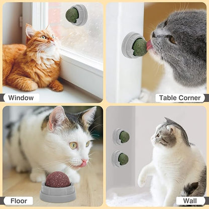 3 Pack Catnip Balls, Catnip Ball for Cats Wall, Edible Kitty Toys for Cats Lick, Safe Healthy Kitten Chew Toys, Teeth Cleaning Dental Cat Toys, Cat Wall Treats (1, Grey)