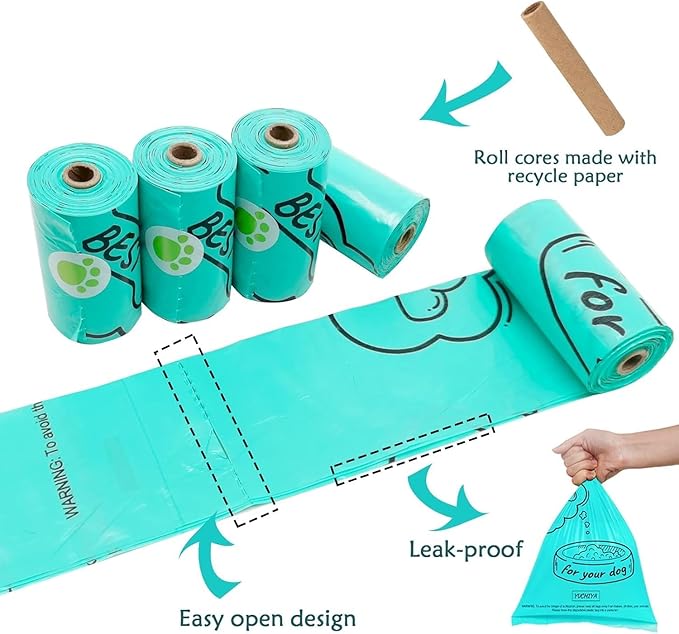2 Pack Dog Poop Bag Holder with 2 Rolls of Blue Leak-Proof Dog Waste Bags Poop Bag Dispenser with Leash Clip Key Ring (Clear, 1 Holder 135 Bags)