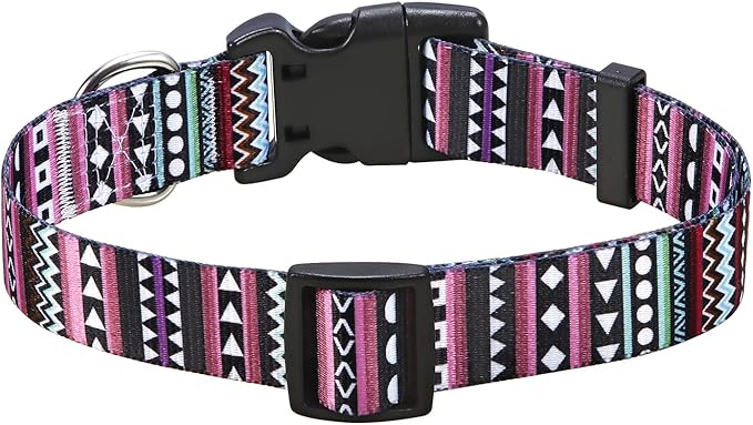 Dog Collar with Bohemia Floral Tribal Geometric Patterns - Soft Ethnic Style Collar Adjustable for Small Medium Large Dogs（Bohemian Purple,M）