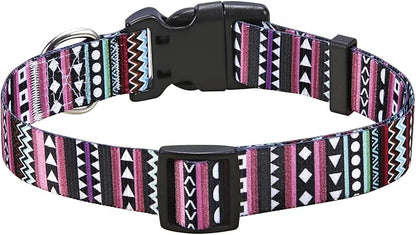 Dog Collar with Bohemia Floral Tribal Geometric Patterns - Soft Ethnic Style Collar Adjustable for Small Medium Large Dogs（Bohemian Purple,M）