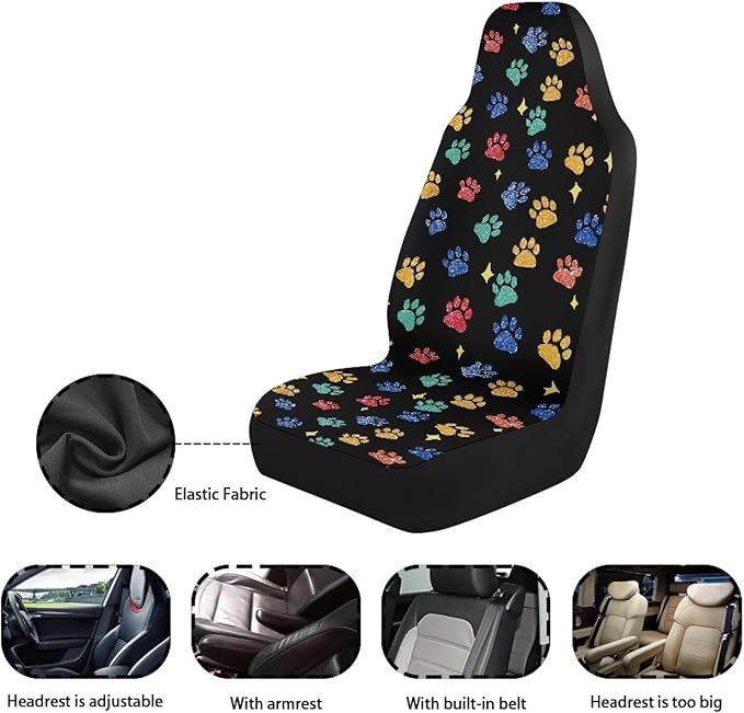 Dreaweet Colorful Dog Paws Print Car Seat Covers Front Seats Only Cute Car Accessories 2 Piece Washable & Universal Seat Covers for Cars SUV Sedan Trucks