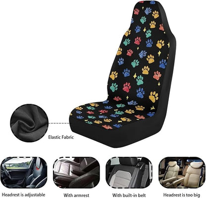 Dreaweet Colorful Dog Paws Print Car Seat Covers Front Seats Only Cute Car Accessories 2 Piece Washable & Universal Seat Covers for Cars SUV Sedan Trucks