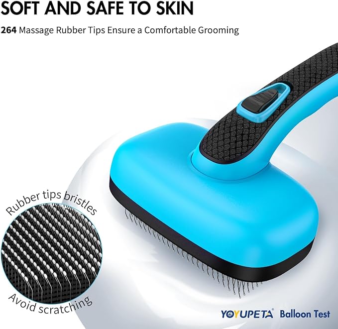 Dog Brush for Shedding, Self Cleaning Slicker Brush Ideal for Short Long Haired Dogs & Cats. Removes Loose Fur, Undercoat, Mats, Tangled Hair. Suit for Large Medium Small Animal. Blue