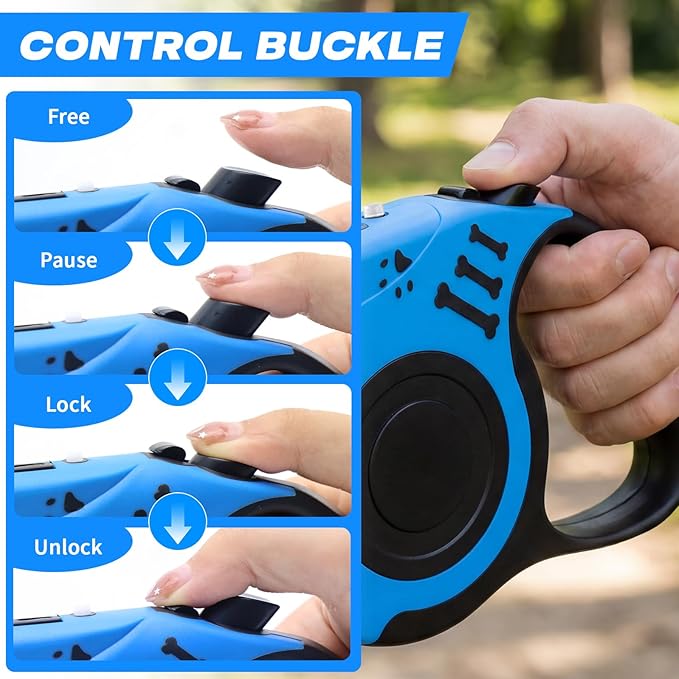 Retractable Dog Leash with USB Rechargeable Flashlight for Night Walks, 16FT Automatic Telescopic Tractor Dog Leash for Small and Medium Dogs, Blue