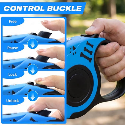 Retractable Dog Leash with USB Rechargeable Flashlight for Night Walks, 16FT Automatic Telescopic Tractor Dog Leash for Small and Medium Dogs, Blue