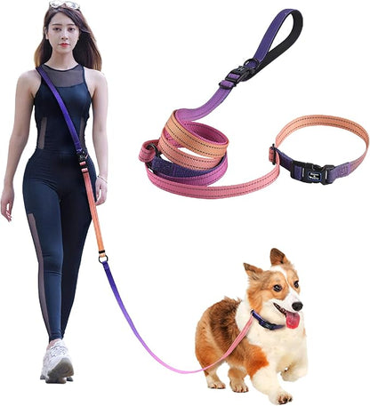 Roses&Poetry Hands Free Dog Leash for Small Dogs, All-in-One Leash & Collar 6.6-8.7ft Adjustable Waist Crossbody Leash for Dog Walking Lightweight with No Metal Clip Running Jogging