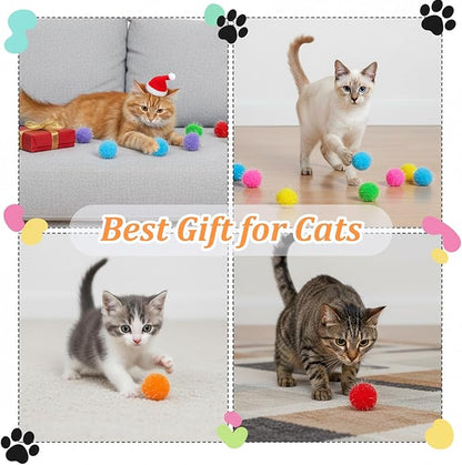 60 Pcs Cat Pom Pom Balls - 1.5 Inch Interactive Cat Ball Toy - Multicolor Sparkle Fuzzy Balls for Exercise and Entertainment
