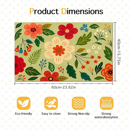 Non Slip Pet Feeding Mat with Floral Design for Dogs and Cats Food Water Bowl Placemat Easy Clean Pet Food Mat for Kitchen Dining Area Home Decor 24 x 16 Inch Absorbent Cat Water Bowl Mat