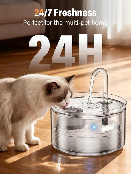Cat Water Fountain, 74oz/2.2L Glass Automatic Water Fountain with Ultra-Quiet Auto Shut-Off Pump, Easy to Clean Pet Water Dispenser for Cats, Kittens Indoor (with 4 Filters)