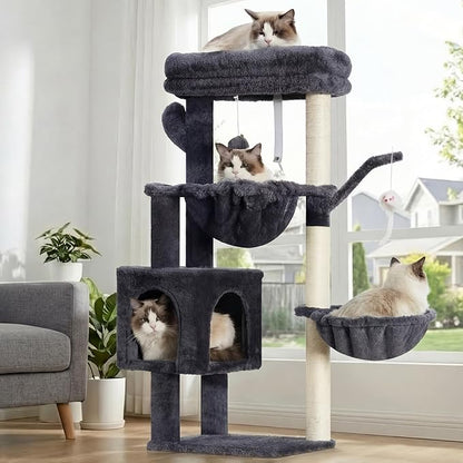 Heybly Cat Tree, 39.4 Inches Tower Condo with Scratching Post, Cat Tower for Indoor Cats, Fully Wrapped Sisal Pole, Soft Platform, 2 Baskets and Dangling Toy, Smoky Gray HCT006SG