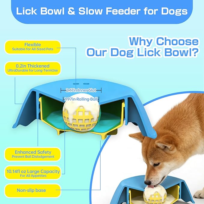Slow Feeder Dog Bowls Interactive Dog Licking Toy & Lick Bowl for Dogs, Large Capacity Non-Slip Dog Lick Bowl for All Dogs & Cats (1, Black&Black)