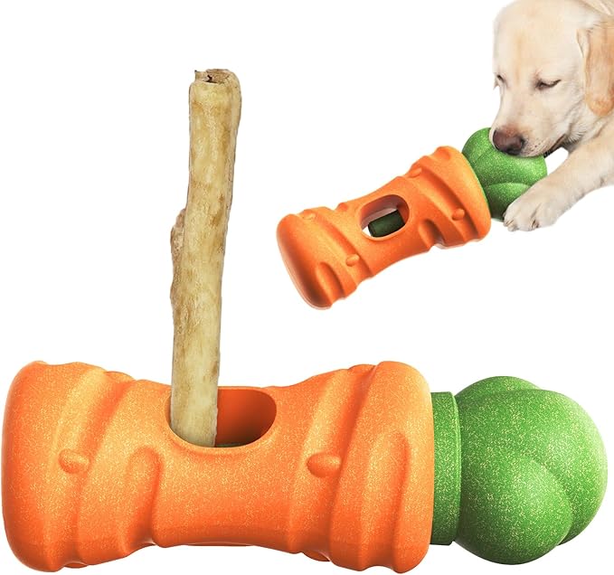 KADTC 2 in 1 Extra-Large Size Durable Dog Bully Stick Holder and Indestructible Carrot Bone Chew Toy for Medium/Large Aggressive Chewers Breed Dogs