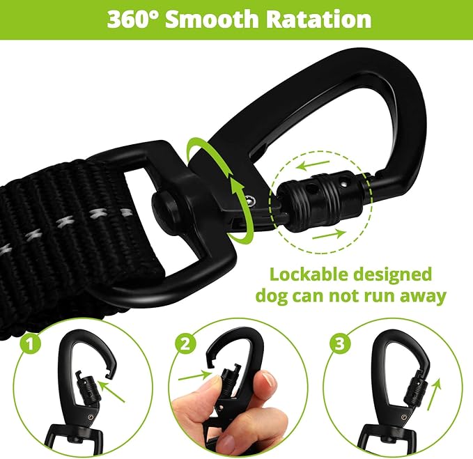 Rope Dog Leash 4 FT: Heavy Duty Leashes with Swivel Lockable Hook Reflective Threads Bungee and Padded Handle - Dog Lead for Large Small Medium Dogs Outside Walking Hiking Green