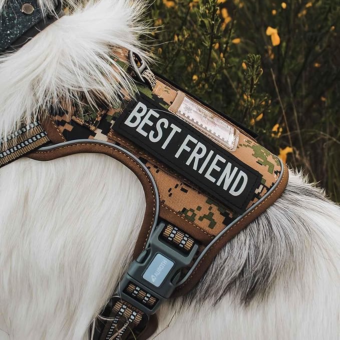 Auroth Tactical Dog Harness for Large Dogs No Pull Adjustable Pet Harness Reflective Working Training Easy Control Pet Vest Military Service Dog Harnesses Woodland Camo XL