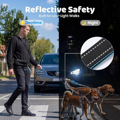 Hands Free Leash for 2 Large Dogs, No Tangle Waist Walking Bungee Leash, 6-8 FT Dual Dog Leashes(50-150 lbs)
