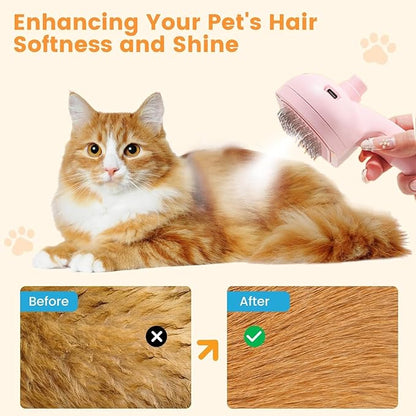 Cat Steam Brush for Shedding with Metal Comb,Deshedding Dog Brush for Long & Short Haired Dogs,Cat Hair Brush for Indoor Cats,Self Cleaning Double Hole Spray USB Rechargeable Grooming Supplies(Pink)