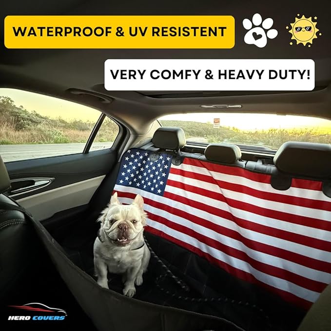 Dog Backseat Cover with Hammock for Cars, SUVs, and Trucks I Waterproof, Nonslip Seat Protector & Cover I Nylon Clips, K9 Shield USA Flag