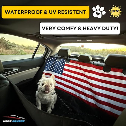 Dog Backseat Cover with Hammock for Cars, SUVs, and Trucks I Waterproof, Nonslip Seat Protector & Cover I Nylon Clips, K9 Shield USA Flag