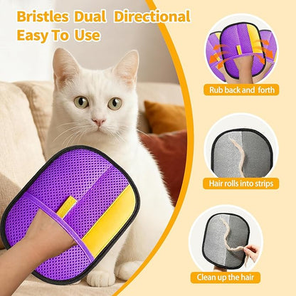 Pet Hair Removal Glove - Electrostatic Reusable Magic Brush Glove for Dog & Cat Hair Remover Glove on Sofa, Car Seats, Clothes & Bedding(Purple)