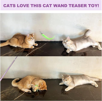 Cat Toys for Indoor Cats, 11PCS Interactive Cat Toy Wand Pack, 2 Retractable Cat Wand & 7PCS Worm Teaser Refills, Plush Fish Kitten Toys, Cat Feather Fishing Pole Toy for Play Chase Exercise