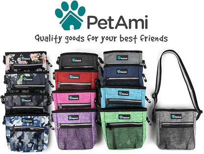 PetAmi Dog Treat Pouch, Pet Treat Pouch for Training, Dog Walking Bag Holder for Kibbles, Pet Food Toy, Dog Trainer Essentials Supplies, Poop Bag Dispenser, 3 Ways to Wear (Camo Blue)