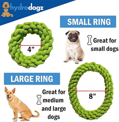 Reflective Padded Floating Leash and Dog Rope Chew Toy Assortment Bundle for Small Medium and Large Dogs, Natural Interactive Fetch Toys for Water Play (Floating Large Ring Bundle w/Leash)