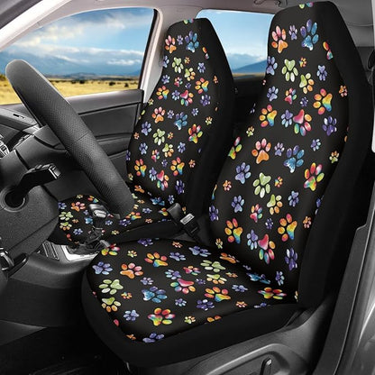 Tie Dye Dog Paws Print Car Seat Covers for Front Seats Only,Universal Bucket Seats Protector Fit for Car,SUV Sedan,Truck