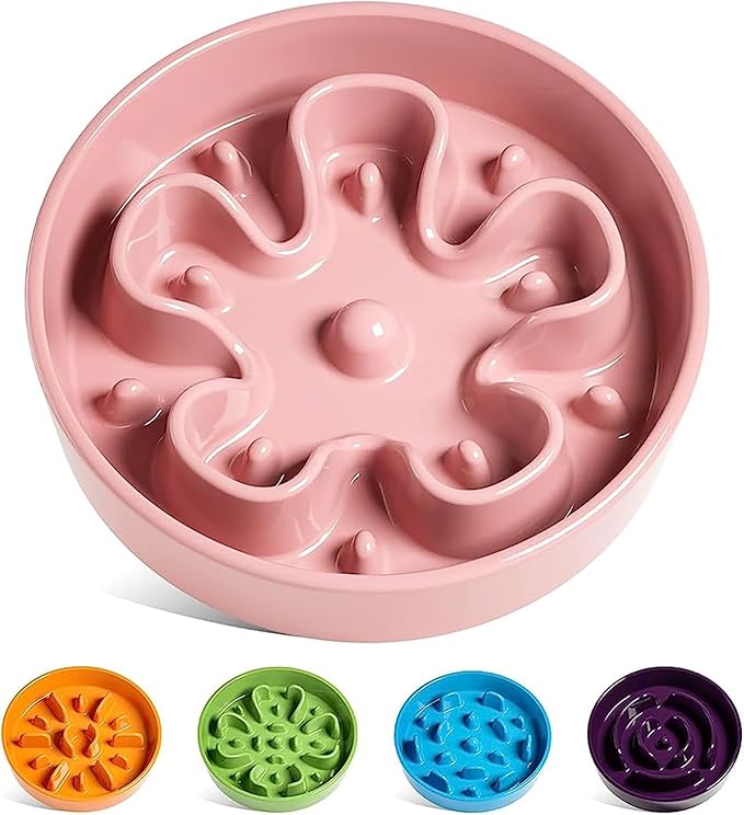 LE TAUCI Slow Feeder Dog Bowls Ceramic,3 Cups Slow Feeding Dog Bowl Medium Large Breed, Pet Bowl for Fast Eaters, Puzzle Pet Dishes, Pink Bloom