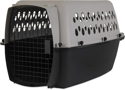 Pet Portable Kennel for Dogs, Hard-Sided Travel Carrier with Metal Door, Durable Crate for Small Pets 15-25 lbs, Black & Grey, 26.2" L x 18.6" W x 16.5" H