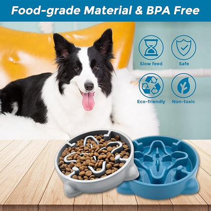 VANNON Slow Feeder Dog Bowls Durable Puzzle Feeder Non Slip Dog Food Dish Bloat Stop Food Bowls for Small Medium Dogs, 3 Cups, BPA Free, Grey