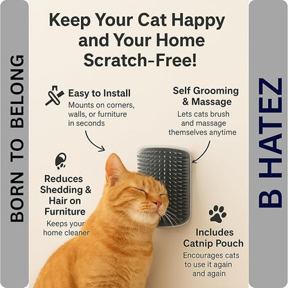 Extended 6.1 Inch Cat Self Groomer 2 Pack Corner Wall Brushes with Catnip, Adhesive & Screws, Cat Face Massager Comb for Indoor Cats, Wall Mounted Grooming Station, Durable & Easy to Clean