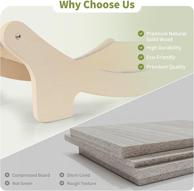HOTEAGLE Cat Hammock Bed for Indoor Cats, Upgrated Support Rods, Ideal for Cats/Bunny/Puppy, Place Living Room, Bedroom, Couch, Thicken Sisal Pet Chair Lounger for Two Cats