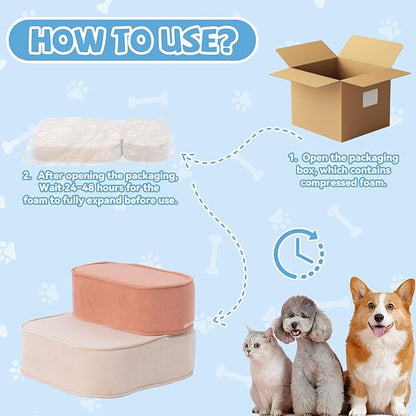 Dog Stairs for Small Dogs 11.8" H,2 in 1 Dog Steps for High Bed Couch 2-Step Pet Stairs for Dogs to Get On Bed,High Density Foam Non-Slip Pet Ramp for Puppy Older Cat
