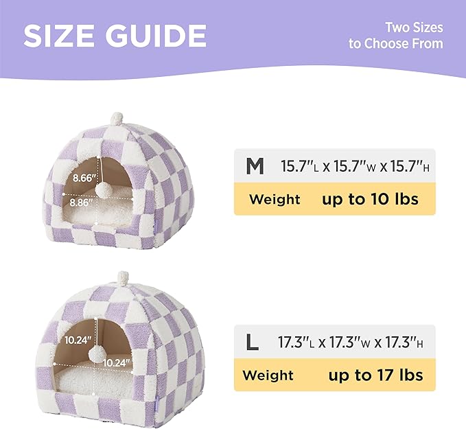 Lesure Cute Cat Beds for Indoor Cats - 2 in 1 Cat Cave Bed for Kittens and Small Pets with Removable Washable Cushioned Pillow, Cozy Kitten with Non-Slip Bottom, Purple, 16 inches