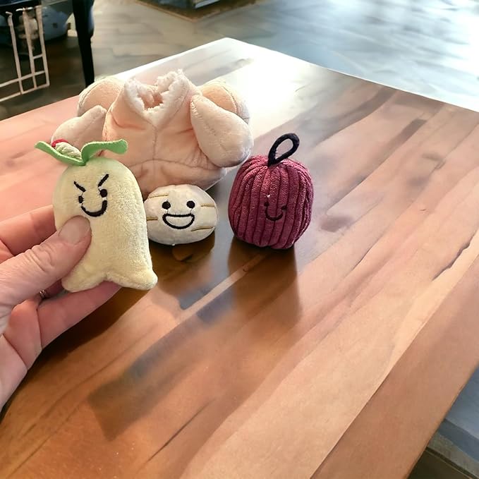 Glow Pups Plush Dog Toy Set of 4, Interactive Squeaker Toys for Dogs, Plush Material, Hide and Seek Game, Food Parody Design, Peach Color, Fun and Durable for Puppies