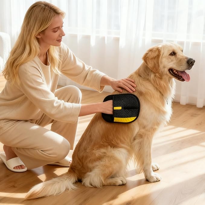 Pet Hair Removal Glove - Electrostatic Reusable Magic Brush Glove for Dog & Cat Hair Remover Glove on Sofa, Car Seats, Clothes & Bedding(Black)