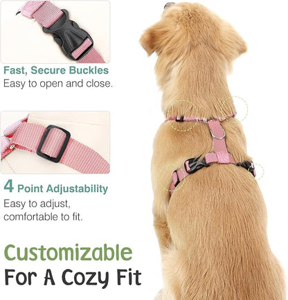 VavoPaw Dog Seat Belt, Safety Vest Dog Car Harness with Adjustable Buckle Dog Seat Belt for Vehicle Nylon Pet Safety Seat Belts Heavy Duty(M, Pink Daisy)