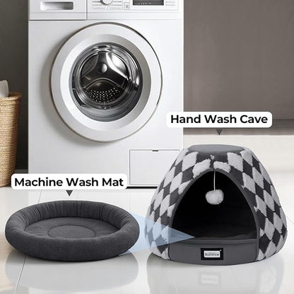 BALANCE Cat Beds for Indoor Cats, 2-in-1 Cat Bed Cave with Anti-Slip Bottom and Ultra-Soft Plush, Cozy Cats House Tent for Kittens and Small Dogs, 19 Inches, Dark Grey
