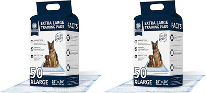 American Kennel Club Scented Puppy Pads –Large Size – 30x26 Ultra Absorbent 6-Layer Pee Pads with Odor Control & Quick-Dry Gel – Fresh Scent – 50 Count (Fresh Scented, 26x30) (Pack of 2)