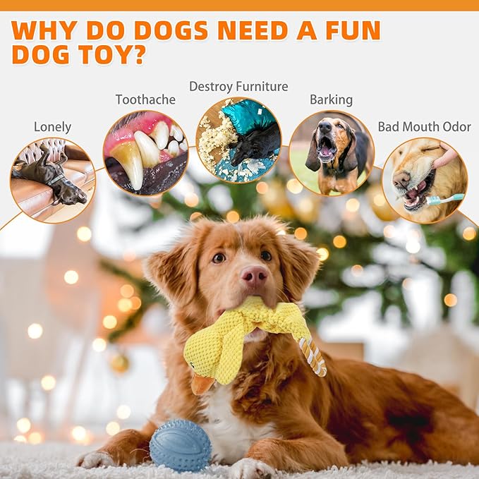 KOOLTAIL Duck Dog Toys, Tough Plush Dog Chew & Squeaky Toys with Crinkle Paper, Interactive Training & Tug of War Puppy Teething Toy for Indoor Outdoor Play, Soft Pet Toy for Small Medium Large Dogs