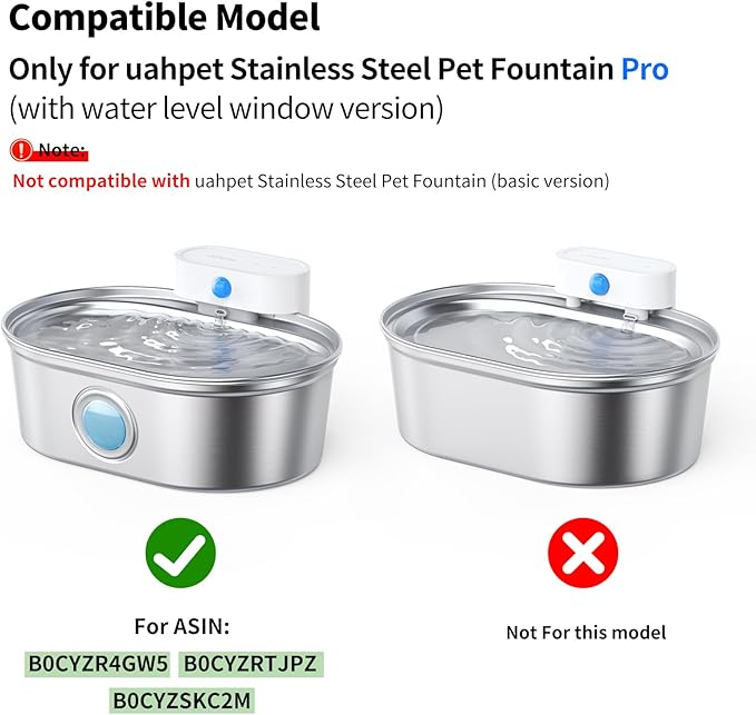 uahpet Replacment Pump for Stainless Steel Pet Water Fountain Pro (with water level window version)