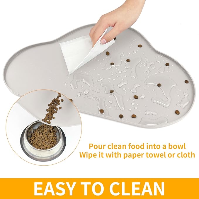 Ptlom Dog Food Mat Anti-Slip Dog Bowl Mats for Food and Water, Waterproof Pet Placemat Prevent Messy Spills to Floor, High-Lips Puppy Feeding Trays for Small Medium Large Dogs Cats, Silicone, Cream