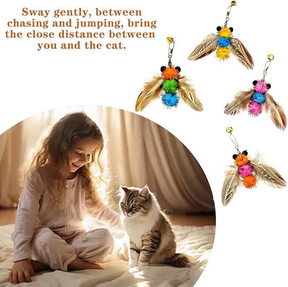 LWINGFLYER 4 PCS Cat Feather Toys Refill Insect Bee,Feather Cat Toys, Kitty Wand Toy Refill,Cat Toy Wand Replacement Attachments,Interactive Cat Toys for Indoor Cats