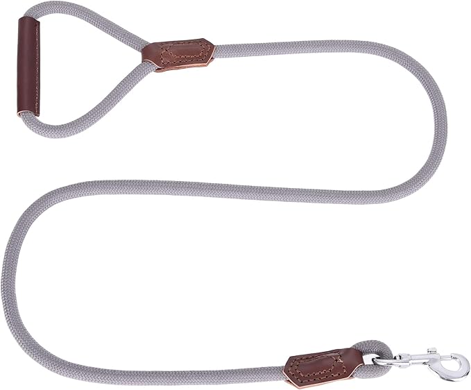 Mile High Life | Premium Leather Dog Leash | Strong Rope Leash | Leather Handle | Zinc Alloy Strong Clasp | Small Medium Large Dogs | 4/5/6 Feet(Gray, 72 Inch (Pack of 1))