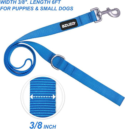 azuza 3 Pack Nylon Dog Leashes,Strong & Durable Basic Style Leash with Easy to Use Collar Hook,Available in Multiple Lengths for Puppy Small Dogs, Royal Blue/Blue/Green