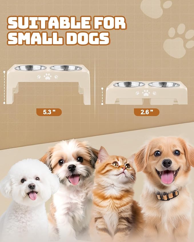 Elevated Dog Bowls for Small Dogs and Cats, Non-Slip Cat Bowls with 2 Thick 5.5" Stainless Steel Dishes, Dog Feeder 2 Heights Adjustable to 2.6"-5.3"