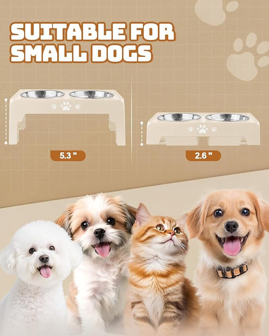 Elevated Dog Bowls for Small Dogs and Cats, Non-Slip Cat Bowls with 2 Thick 5.5" Stainless Steel Dishes, Dog Feeder 2 Heights Adjustable to 2.6"-5.3"