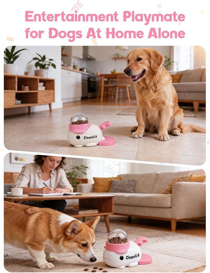 Dog Treat Dispenser Puzzle Toy, Intercative Slow Feeder Bowl for Cats and Dogs, Mental Stimulation Enrichment Toy, Indoor Pet Feeder with Silicone Mat to Keep Pets Busy, Multiple Colors (Pink)
