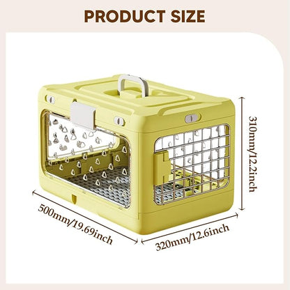 Folding Puppy Crate Cat Transport Box Hard Sided Transparent Portable Dog Kennel Pet Carrier for Small Dogs Rabbit Kitten, Yellow